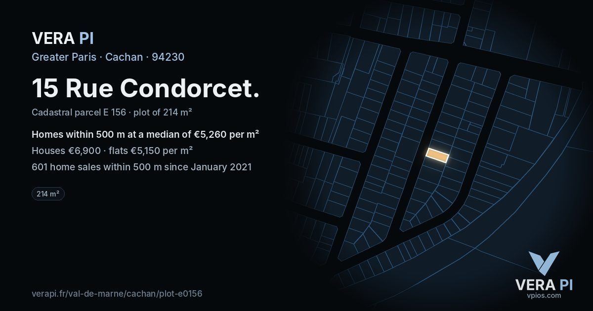 15 Rue Condorcet, Cachan at night – the plot lit, the parcels around coloured by the prices near them