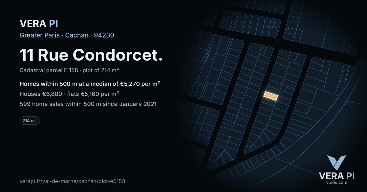 11 Rue Condorcet, Cachan at night – the plot lit, the parcels around coloured by the prices near them