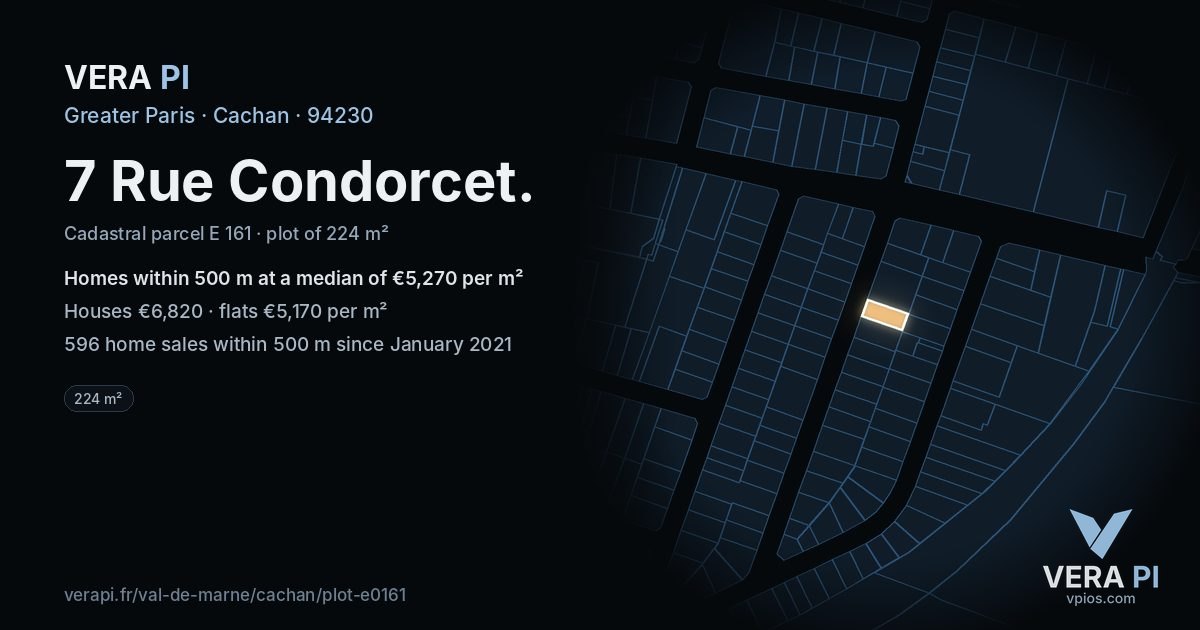 7 Rue Condorcet, Cachan at night – the plot lit, the parcels around coloured by the prices near them