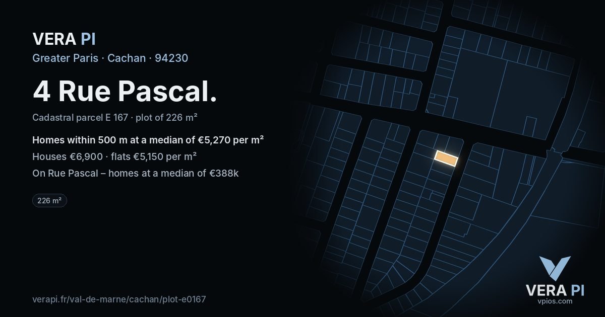 4 Rue Pascal, Cachan at night – the plot lit, the parcels around coloured by the prices near them