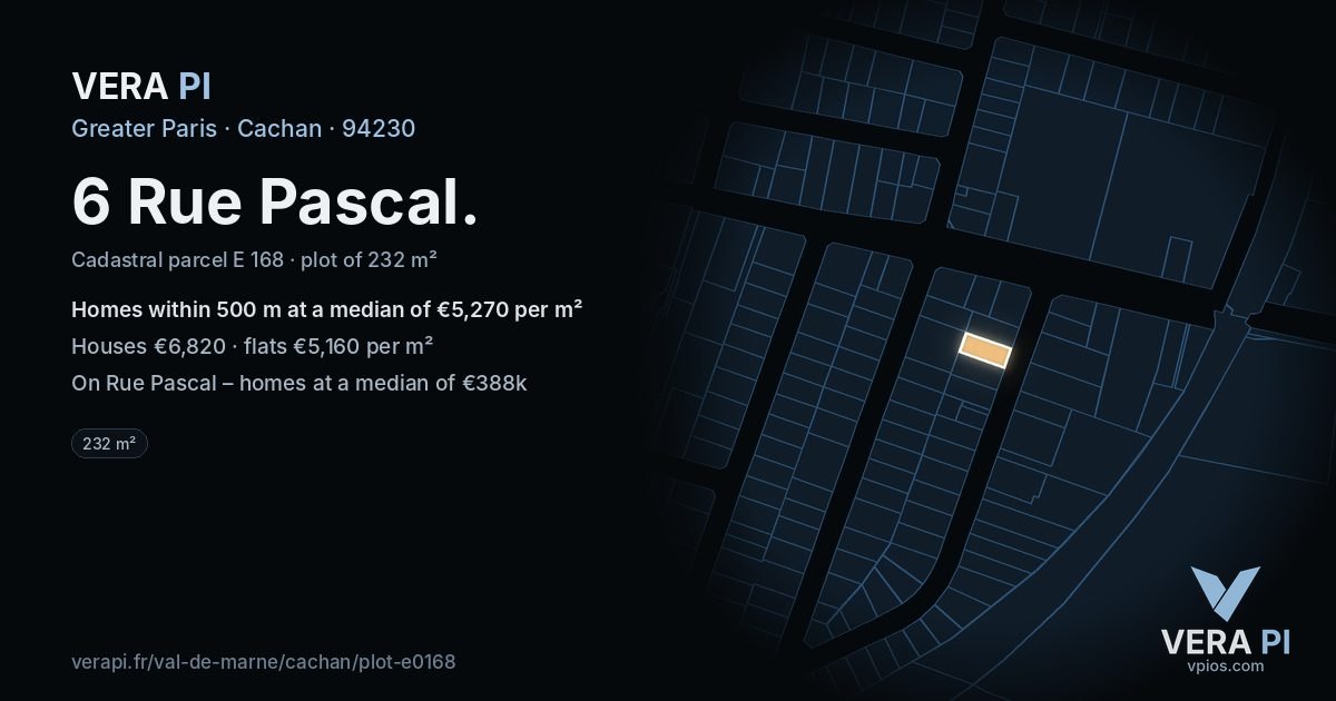 6 Rue Pascal, Cachan at night – the plot lit, the parcels around coloured by the prices near them