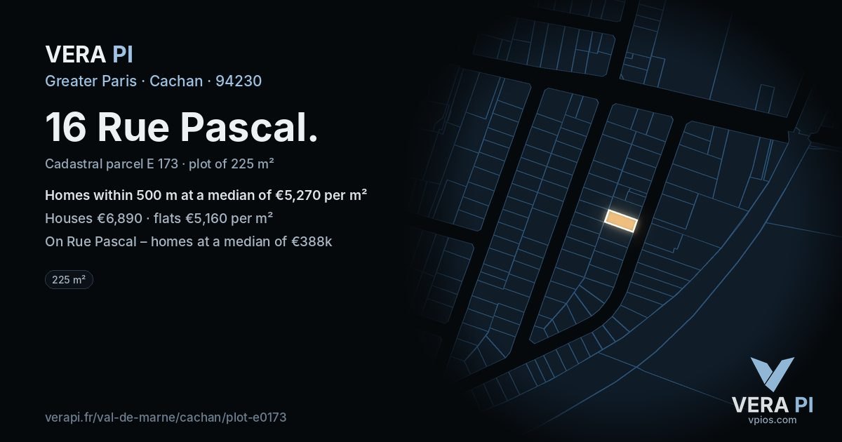 16 Rue Pascal, Cachan at night – the plot lit, the parcels around coloured by the prices near them