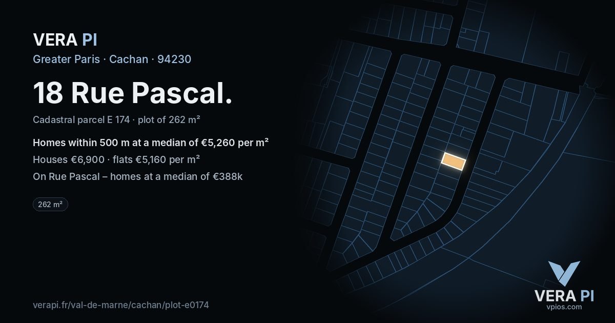 18 Rue Pascal, Cachan at night – the plot lit, the parcels around coloured by the prices near them