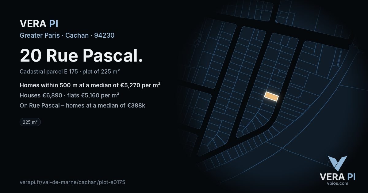 20 Rue Pascal, Cachan at night – the plot lit, the parcels around coloured by the prices near them