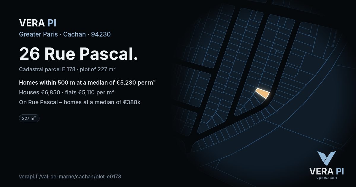 26 Rue Pascal, Cachan at night – the plot lit, the parcels around coloured by the prices near them