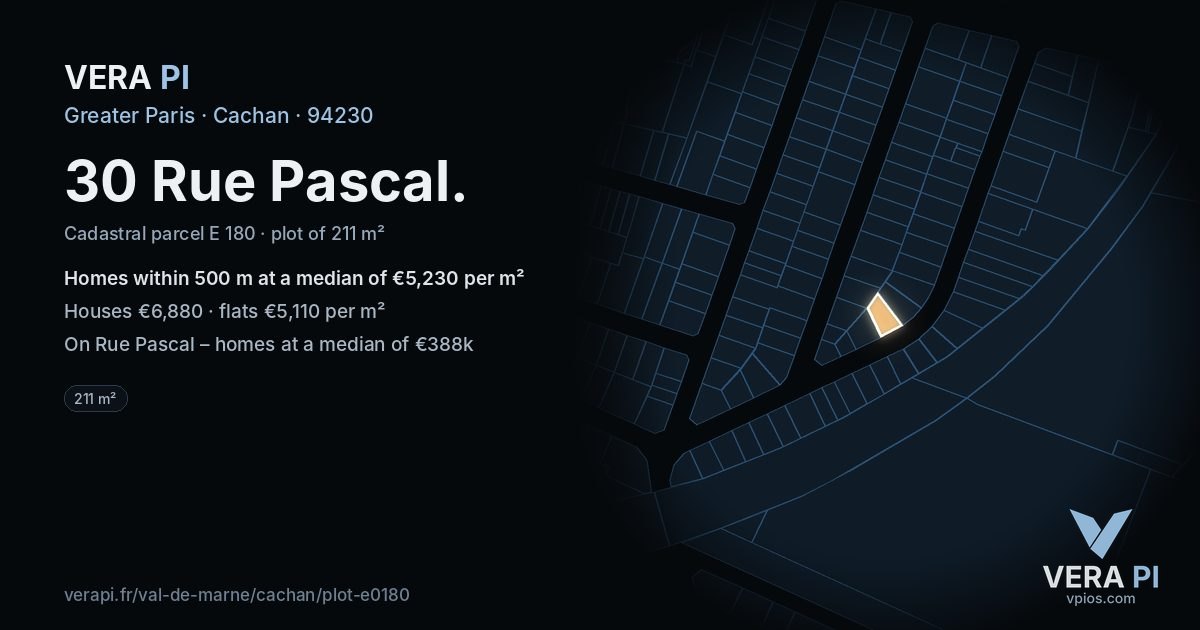 30 Rue Pascal, Cachan at night – the plot lit, the parcels around coloured by the prices near them