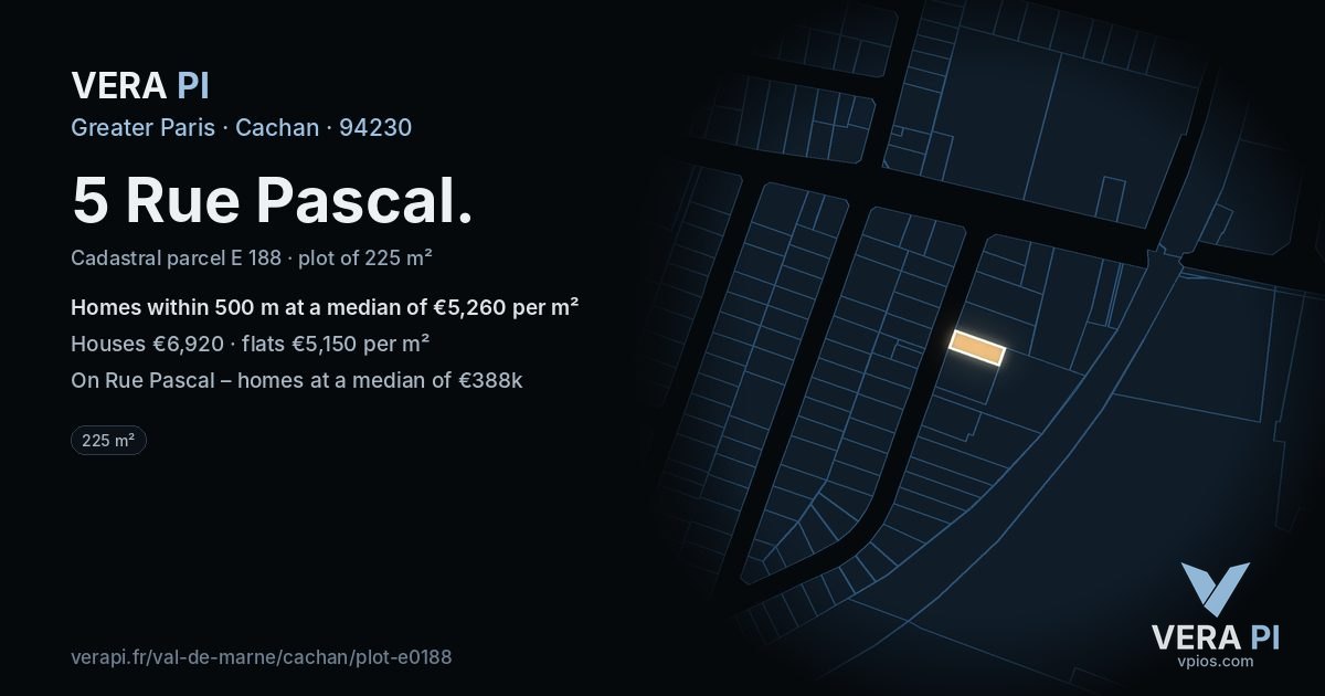 5 Rue Pascal, Cachan at night – the plot lit, the parcels around coloured by the prices near them