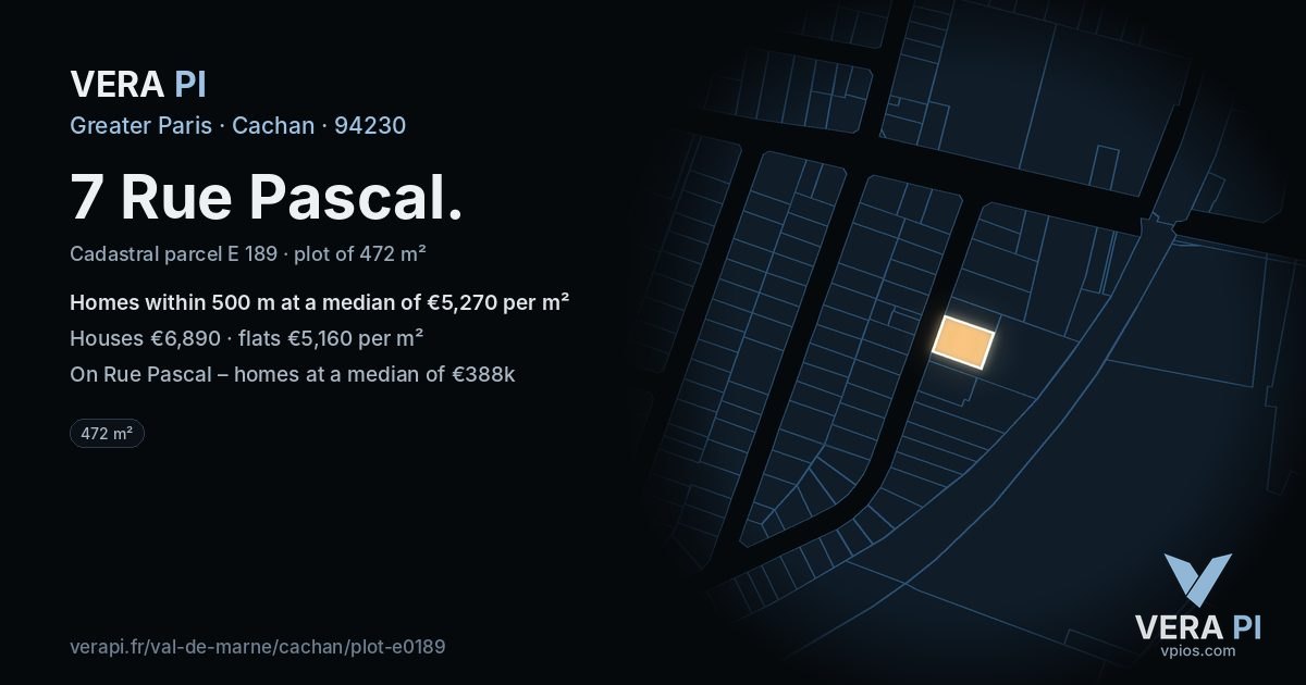7 Rue Pascal, Cachan at night – the plot lit, the parcels around coloured by the prices near them