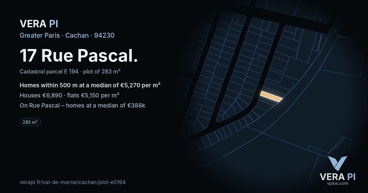 17 Rue Pascal, Cachan at night – the plot lit, the parcels around coloured by the prices near them