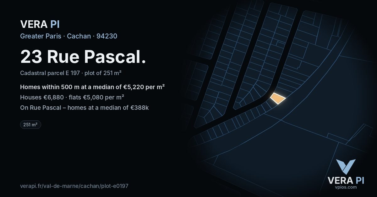 23 Rue Pascal, Cachan at night – the plot lit, the parcels around coloured by the prices near them