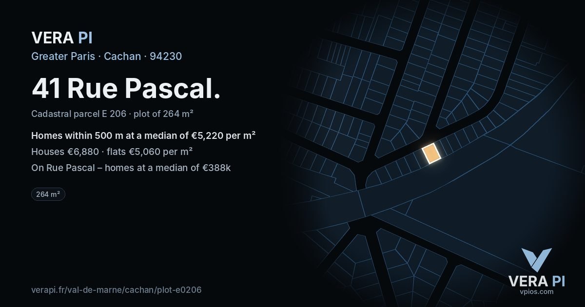41 Rue Pascal, Cachan at night – the plot lit, the parcels around coloured by the prices near them