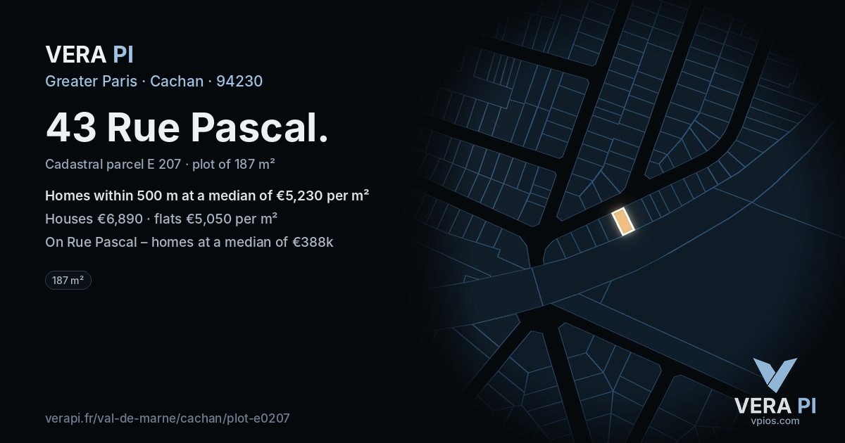 43 Rue Pascal, Cachan at night – the plot lit, the parcels around coloured by the prices near them