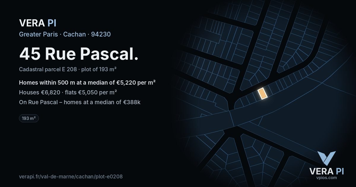 45 Rue Pascal, Cachan at night – the plot lit, the parcels around coloured by the prices near them