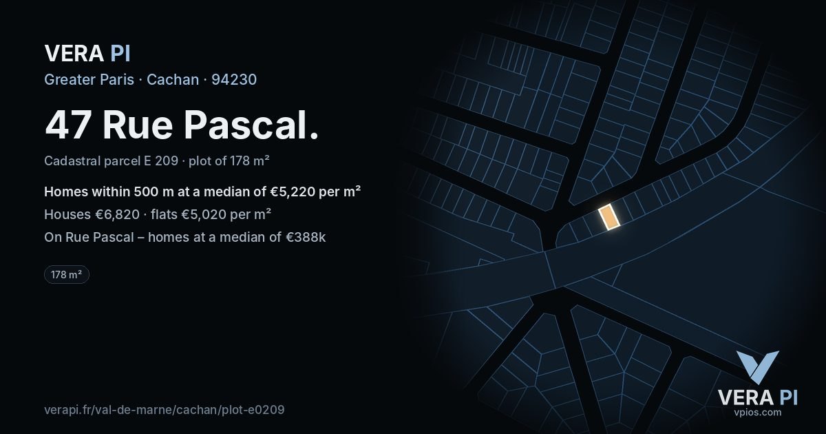 47 Rue Pascal, Cachan at night – the plot lit, the parcels around coloured by the prices near them