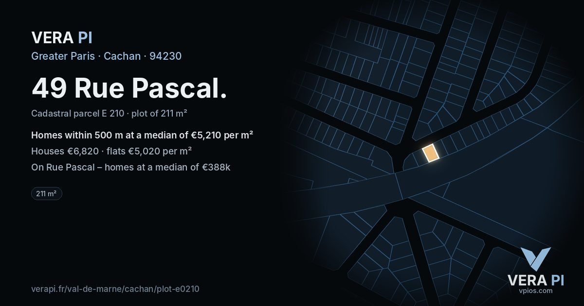 49 Rue Pascal, Cachan at night – the plot lit, the parcels around coloured by the prices near them