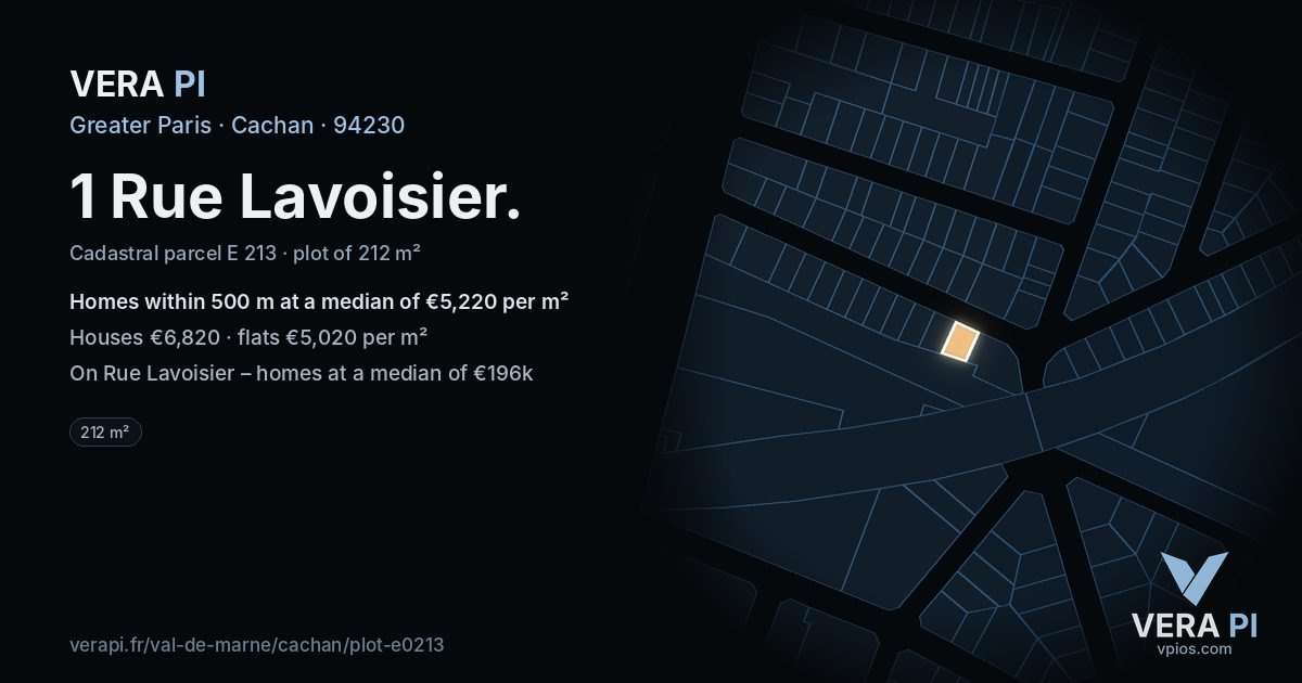 1 Rue Lavoisier, Cachan at night – the plot lit, the parcels around coloured by the prices near them