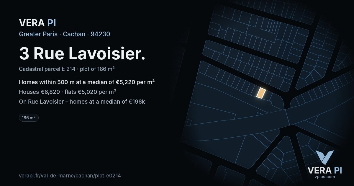 3 Rue Lavoisier, Cachan at night – the plot lit, the parcels around coloured by the prices near them