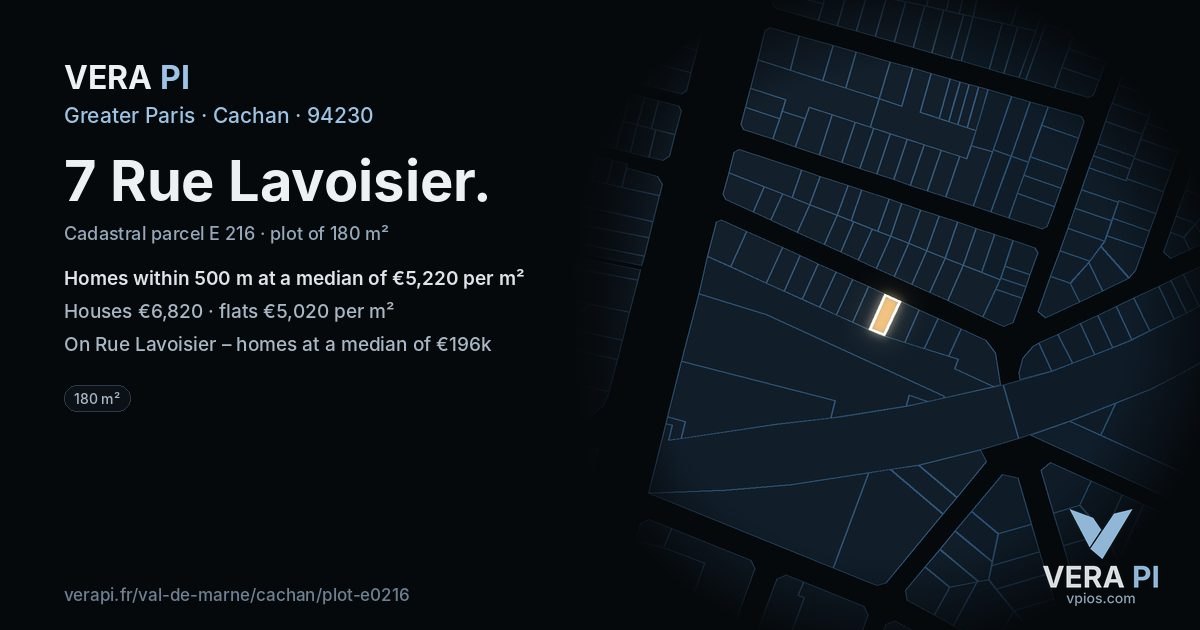 7 Rue Lavoisier, Cachan at night – the plot lit, the parcels around coloured by the prices near them