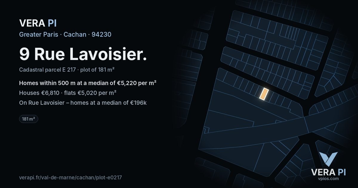 9 Rue Lavoisier, Cachan at night – the plot lit, the parcels around coloured by the prices near them