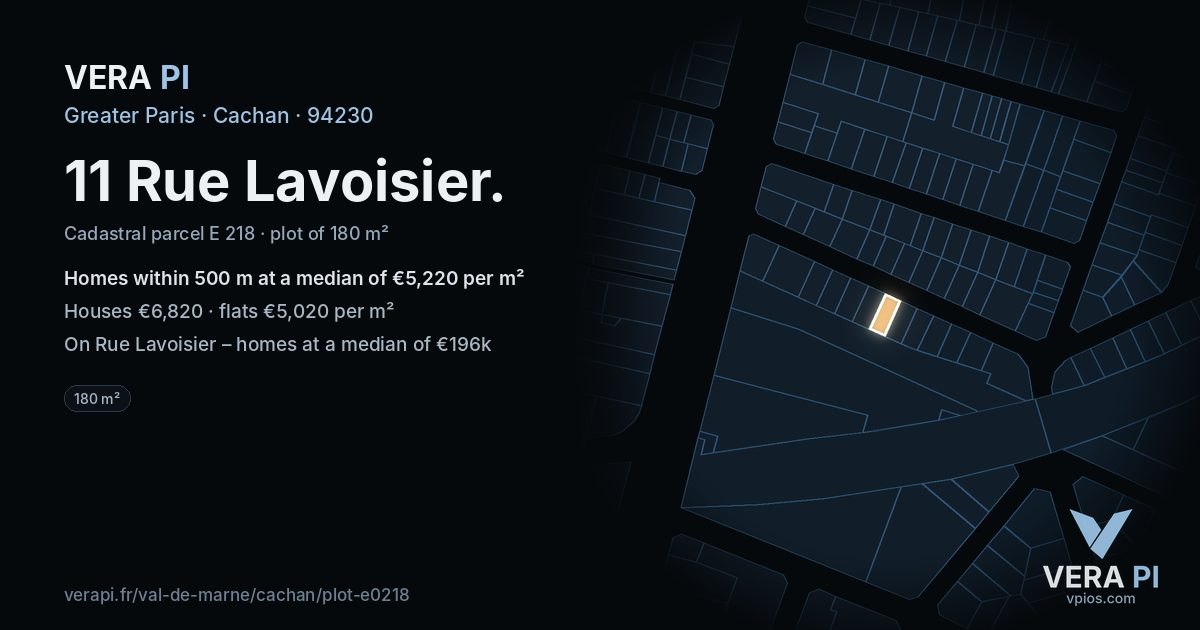 11 Rue Lavoisier, Cachan at night – the plot lit, the parcels around coloured by the prices near them