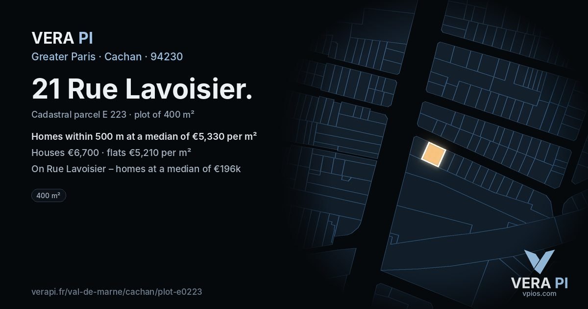 21 Rue Lavoisier, Cachan at night – the plot lit, the parcels around coloured by the prices near them