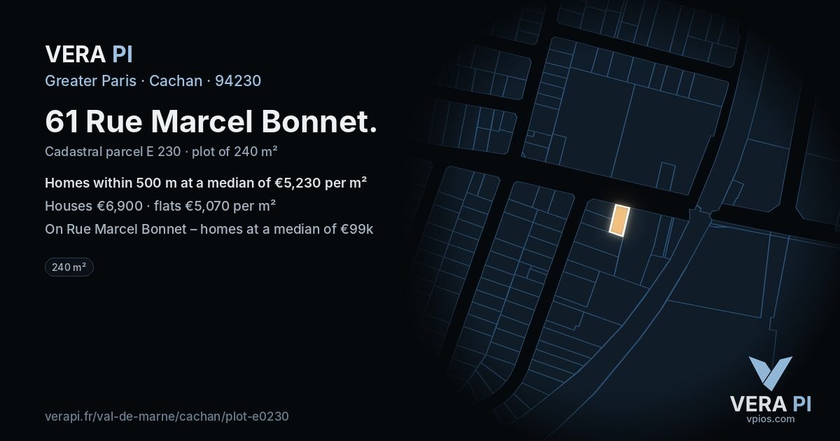 61 Rue Marcel Bonnet, Cachan at night – the plot lit, the parcels around coloured by the prices near them