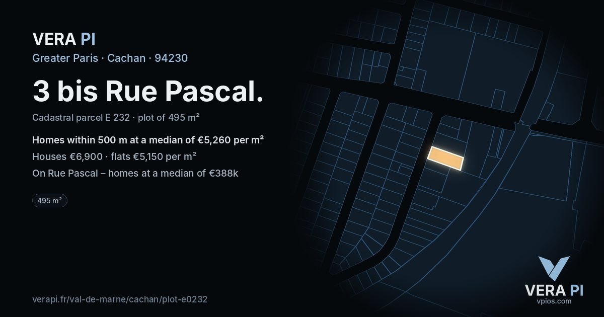 3 bis Rue Pascal, Cachan at night – the plot lit, the parcels around coloured by the prices near them