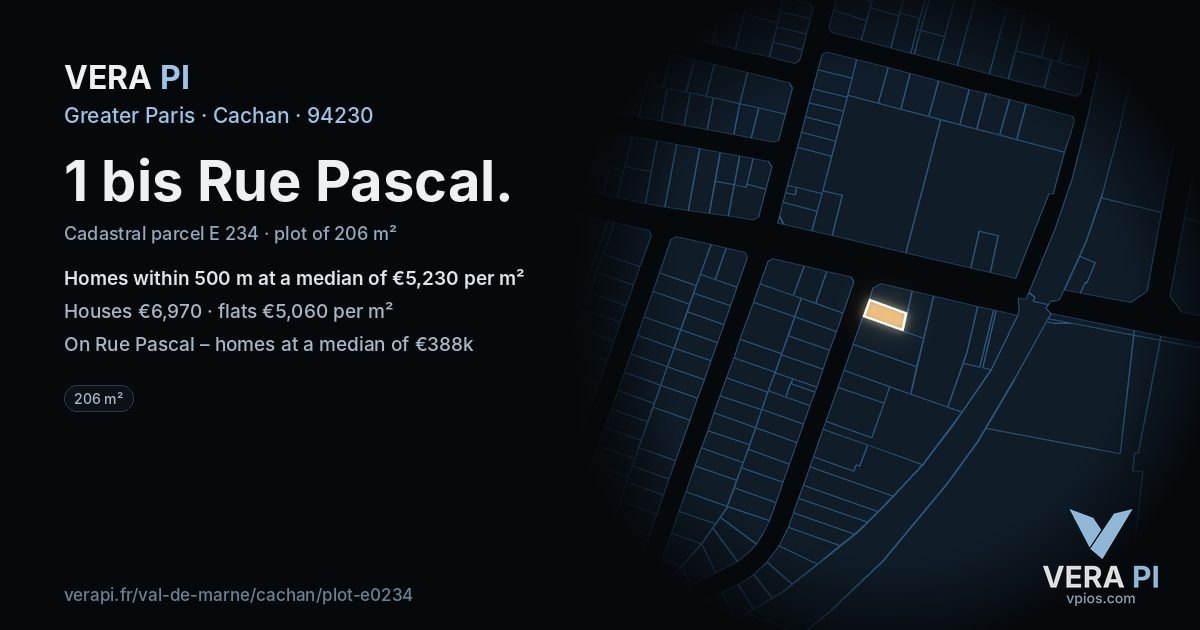 1 bis Rue Pascal, Cachan at night – the plot lit, the parcels around coloured by the prices near them