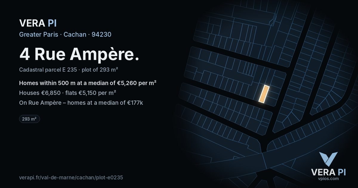 4 Rue Ampère, Cachan at night – the plot lit, the parcels around coloured by the prices near them