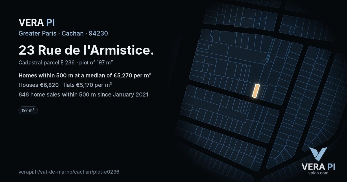 23 Rue de l'Armistice, Cachan at night – the plot lit, the parcels around coloured by the prices near them