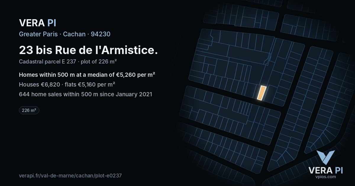 23 bis Rue de l'Armistice, Cachan at night – the plot lit, the parcels around coloured by the prices near them