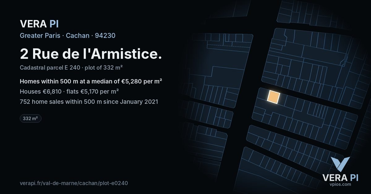 2 Rue de l'Armistice, Cachan at night – the plot lit, the parcels around coloured by the prices near them