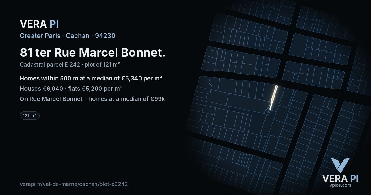 81 ter Rue Marcel Bonnet, Cachan at night – the plot lit, the parcels around coloured by the prices near them