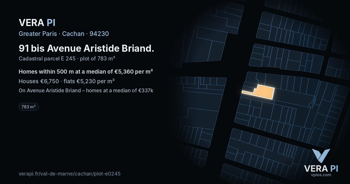 91 bis Avenue Aristide Briand, Cachan at night – the plot lit, the parcels around coloured by the prices near them