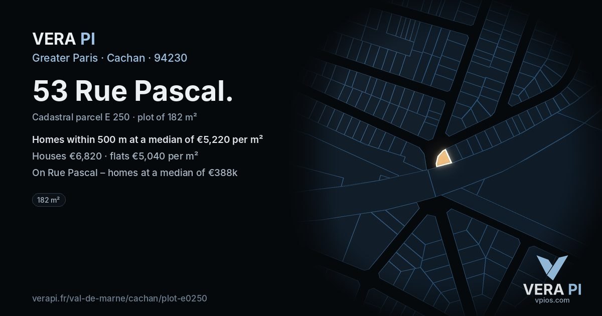 53 Rue Pascal, Cachan at night – the plot lit, the parcels around coloured by the prices near them