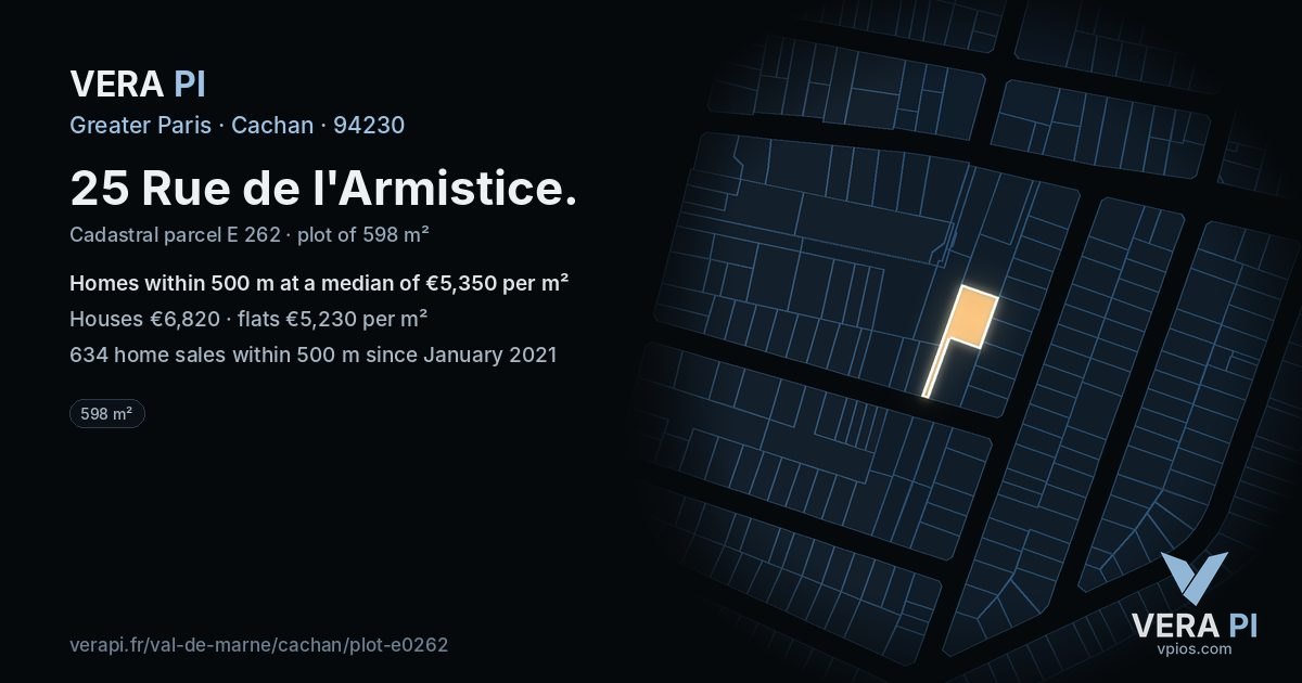 25 Rue de l'Armistice, Cachan at night – the plot lit, the parcels around coloured by the prices near them