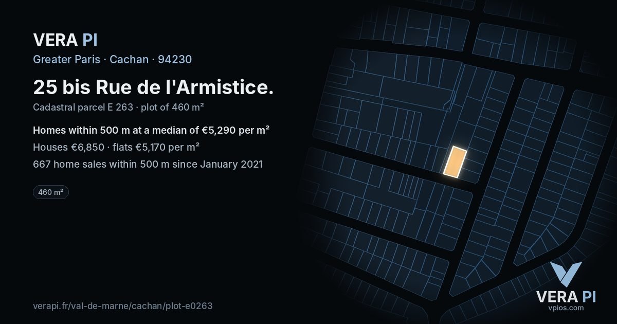 25 bis Rue de l'Armistice, Cachan at night – the plot lit, the parcels around coloured by the prices near them