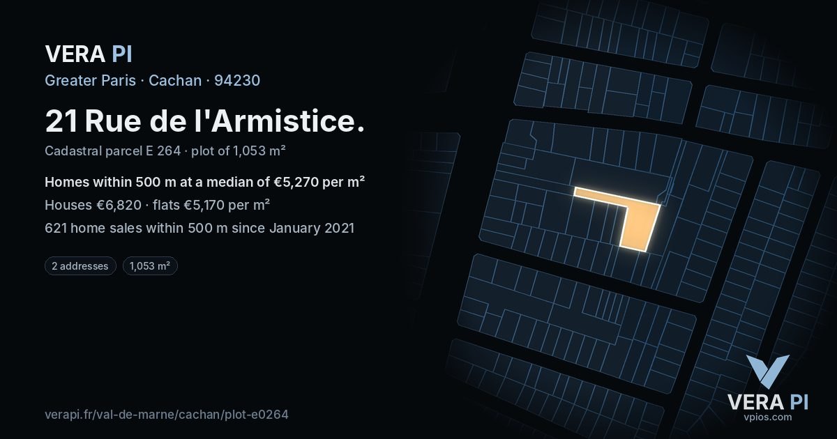 21 Rue de l'Armistice, Cachan at night – the plot lit, the parcels around coloured by the prices near them
