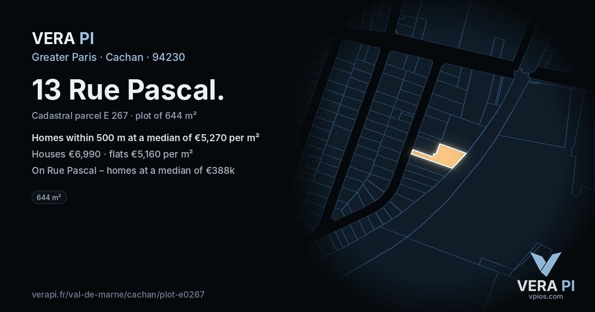 13 Rue Pascal, Cachan at night – the plot lit, the parcels around coloured by the prices near them