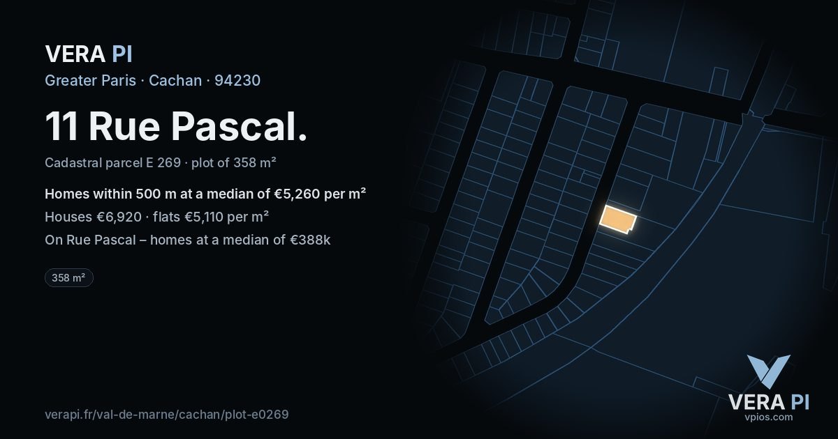 11 Rue Pascal, Cachan at night – the plot lit, the parcels around coloured by the prices near them