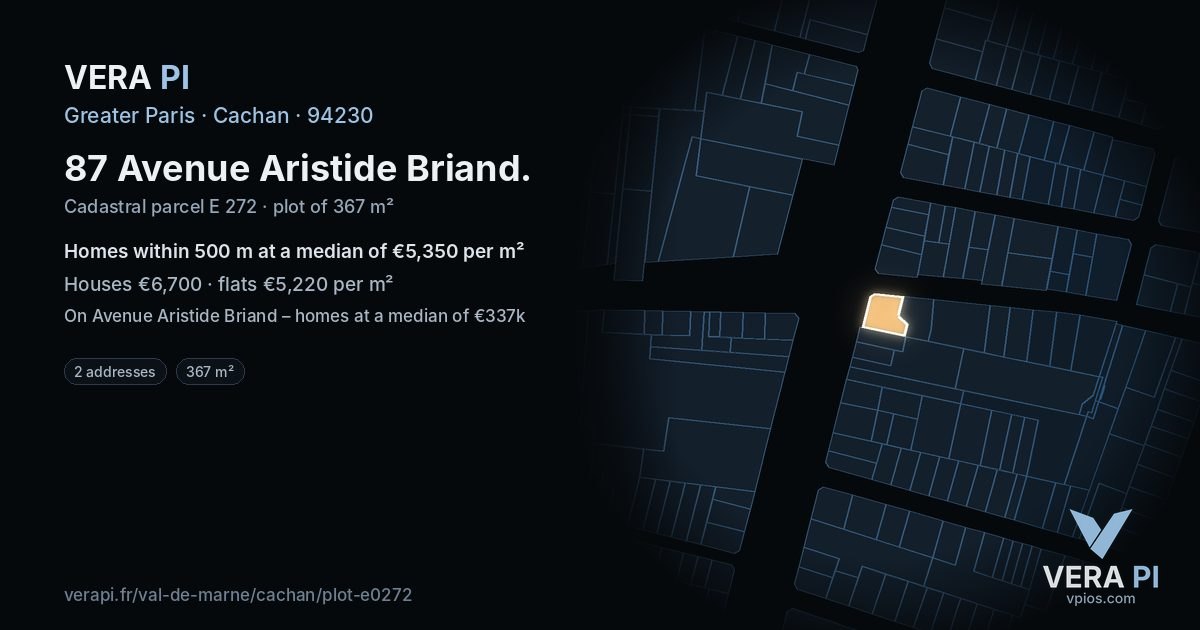 87 Avenue Aristide Briand, Cachan at night – the plot lit, the parcels around coloured by the prices near them
