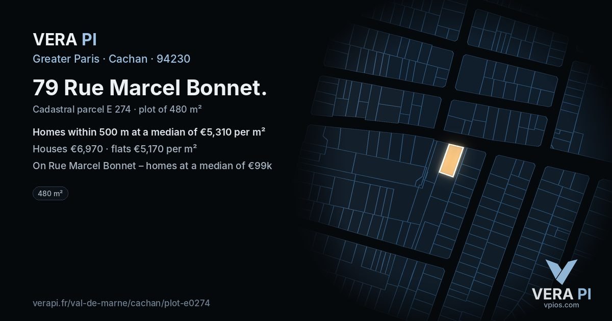 79 Rue Marcel Bonnet, Cachan at night – the plot lit, the parcels around coloured by the prices near them