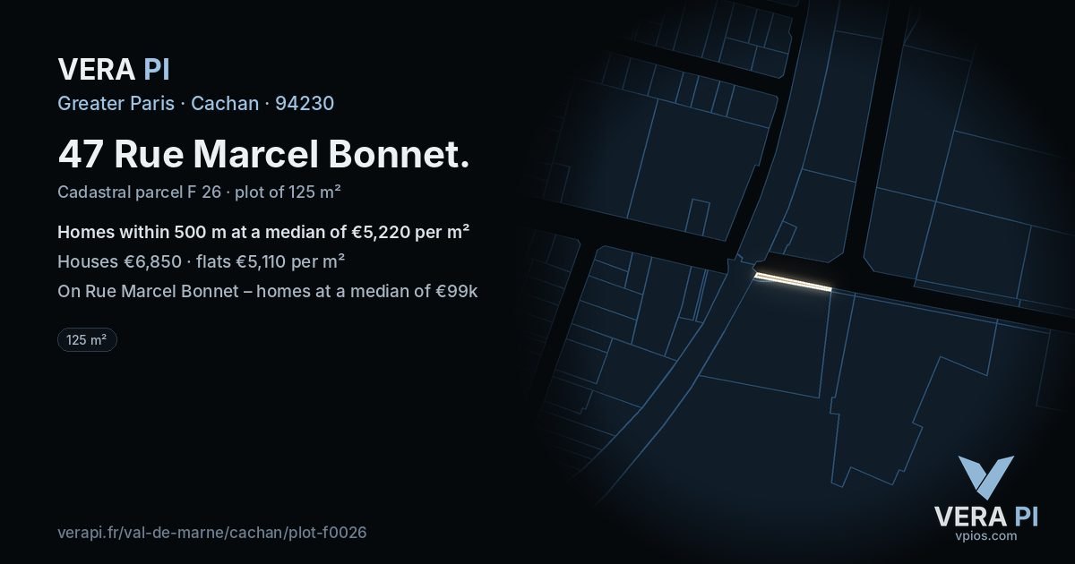 47 Rue Marcel Bonnet, Cachan at night – the plot lit, the parcels around coloured by the prices near them