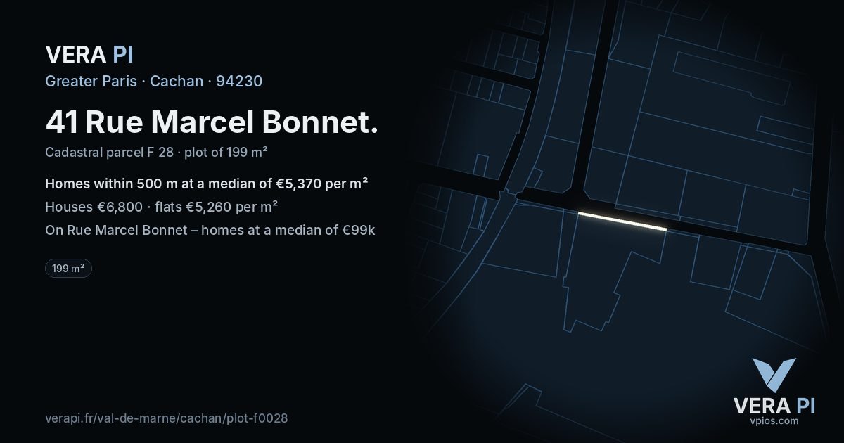 41 Rue Marcel Bonnet, Cachan at night – the plot lit, the parcels around coloured by the prices near them