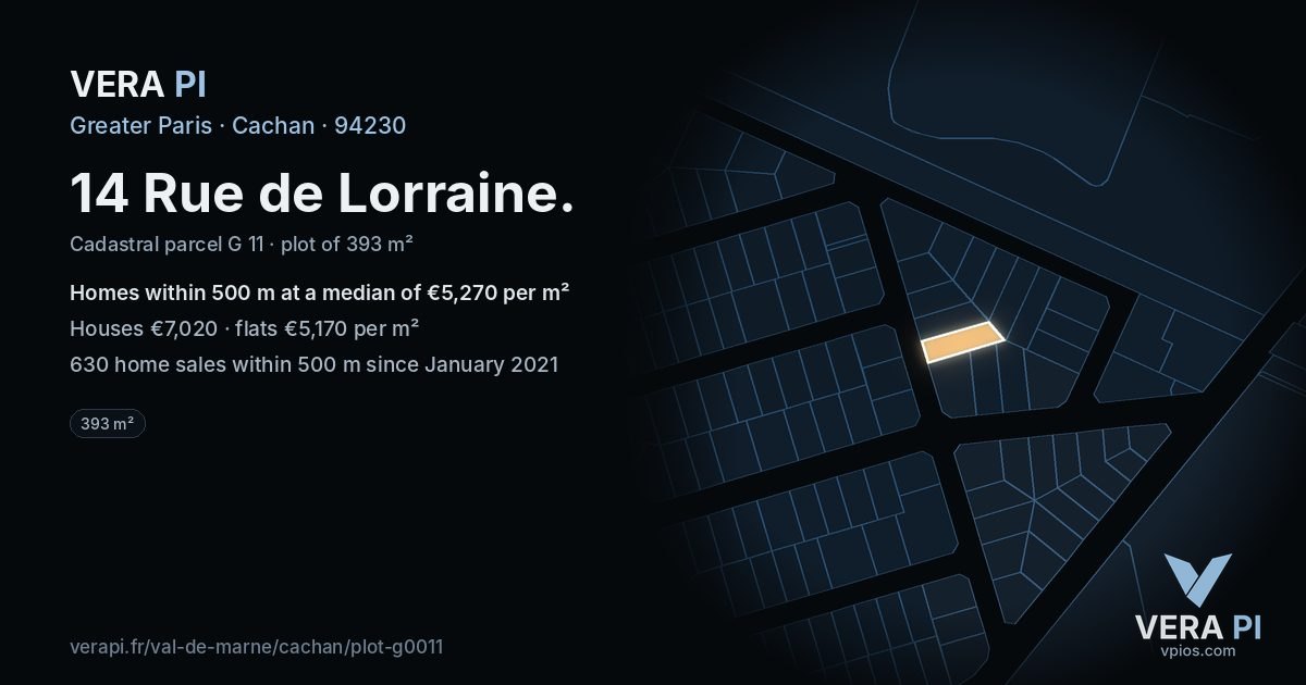 14 Rue de Lorraine, Cachan at night – the plot lit, the parcels around coloured by the prices near them