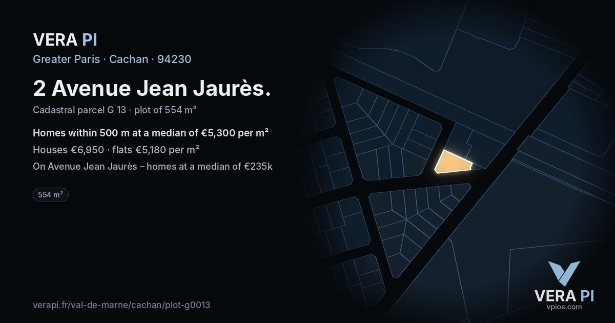 2 Avenue Jean Jaurès, Cachan at night – the plot lit, the parcels around coloured by the prices near them