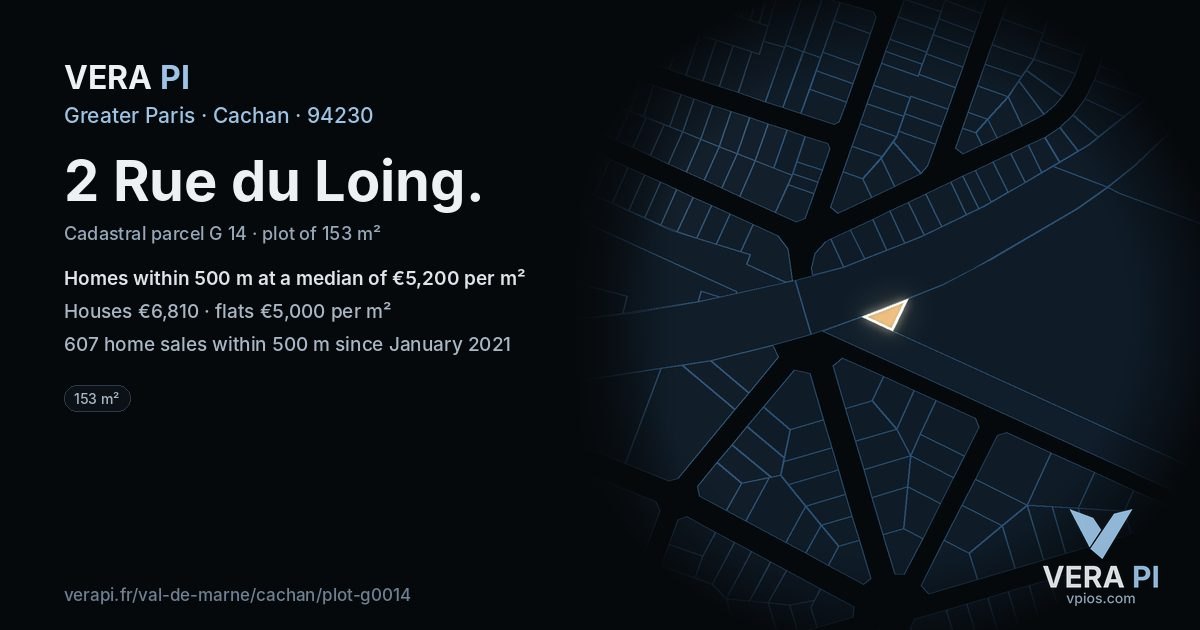 2 Rue du Loing, Cachan at night – the plot lit, the parcels around coloured by the prices near them