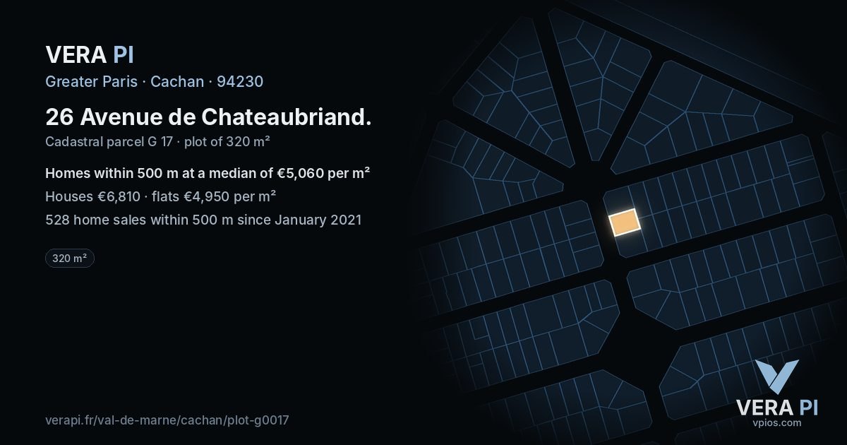 26 Avenue de Chateaubriand, Cachan at night – the plot lit, the parcels around coloured by the prices near them