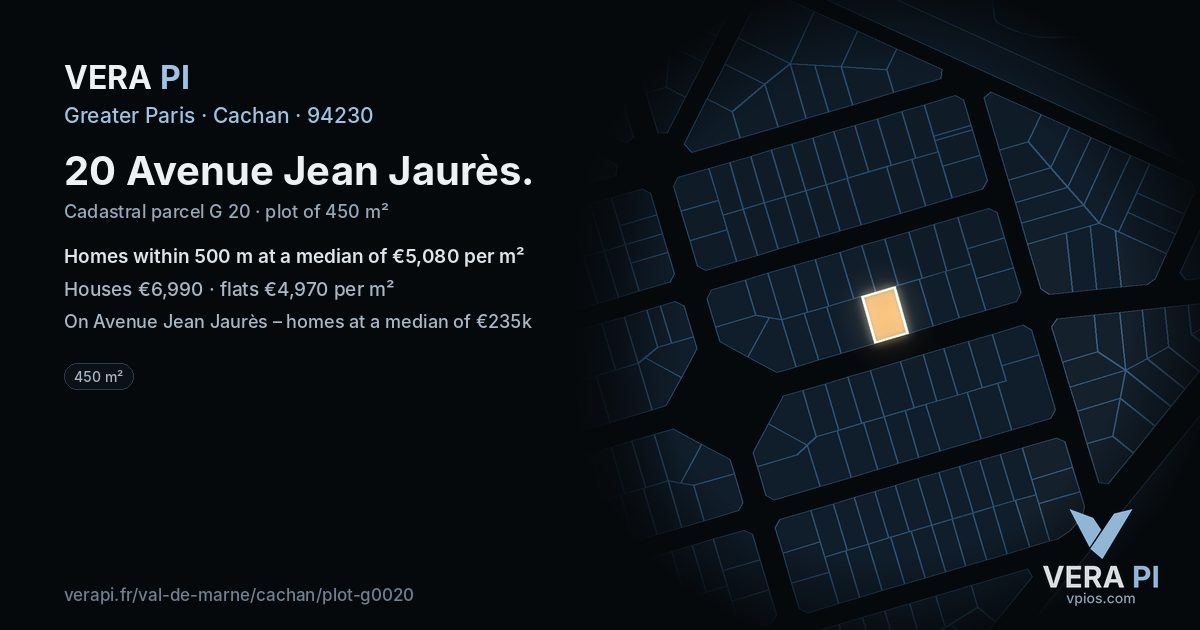 20 Avenue Jean Jaurès, Cachan at night – the plot lit, the parcels around coloured by the prices near them