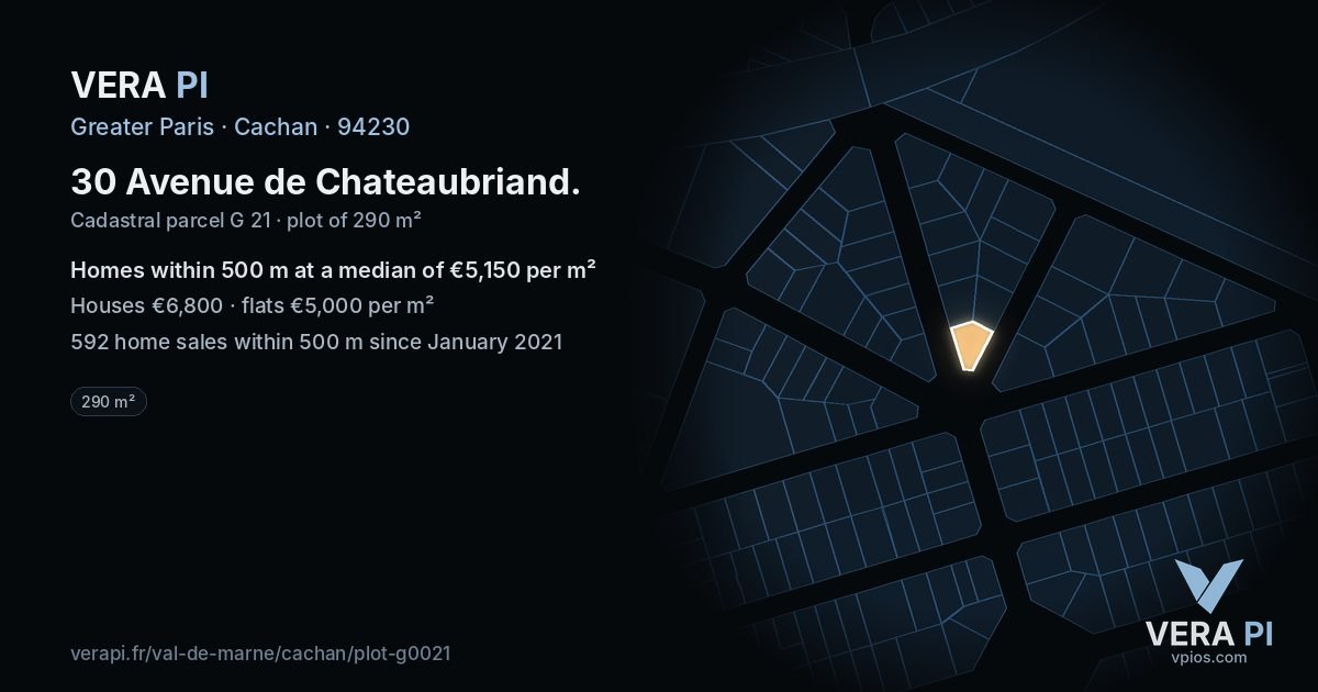 30 Avenue de Chateaubriand, Cachan at night – the plot lit, the parcels around coloured by the prices near them
